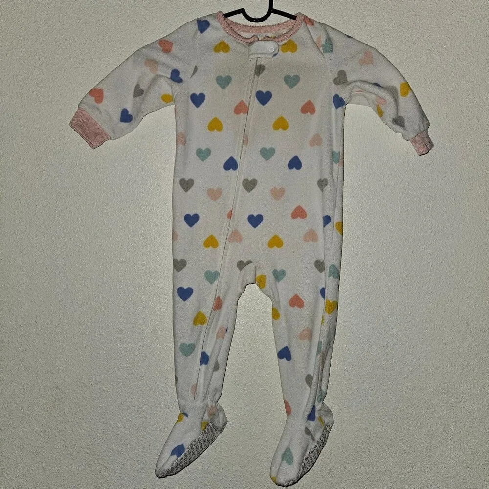 3 Carter's Fleece Footie Pajamas Lot Baby Girl 18 Months Fairy Hearts Giraffe